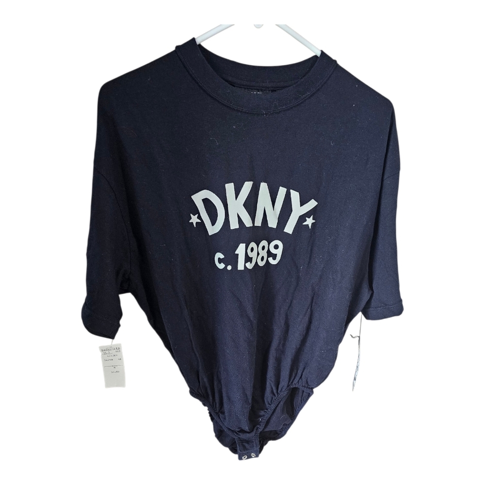 DKNY NWT  Sport " 1989" Logo 90"S VTG Short Sleeve  Bodysuit - Black Size M
